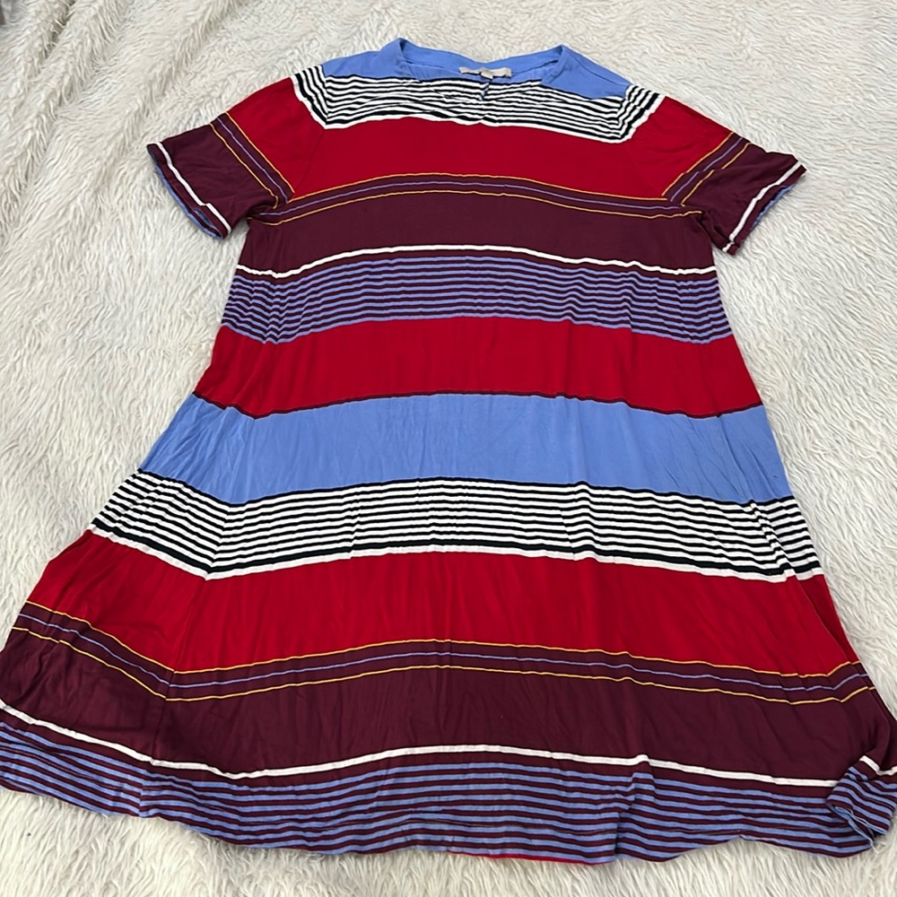 Loft red blue striped t shirt summer dress size xl